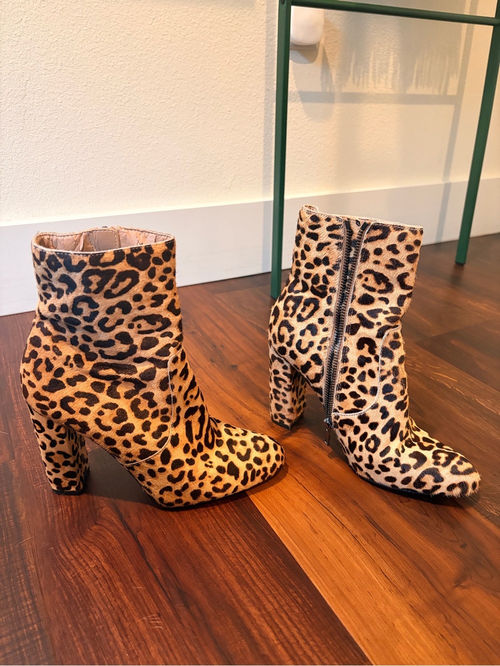 Steve Madden Leopard Print Ankle Booties with Block Heel - Tan/Black